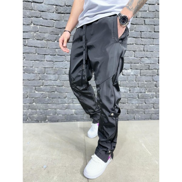 Parlak Siyah Özel Tasarım Dökümlü Jogger