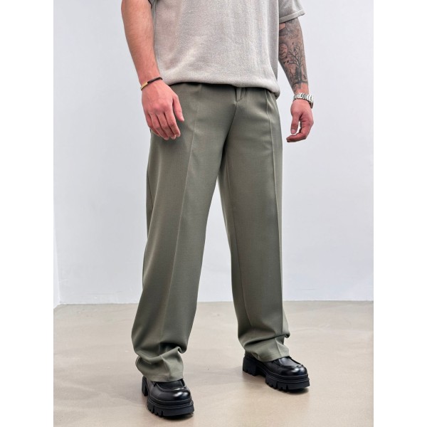 Haki Sade Baggy Kumaş Pantolon
