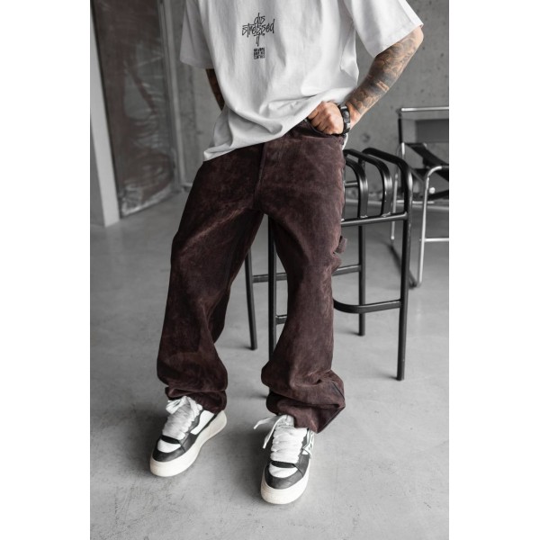 Kahverengi Nubuk Sade Baggy Pantolon