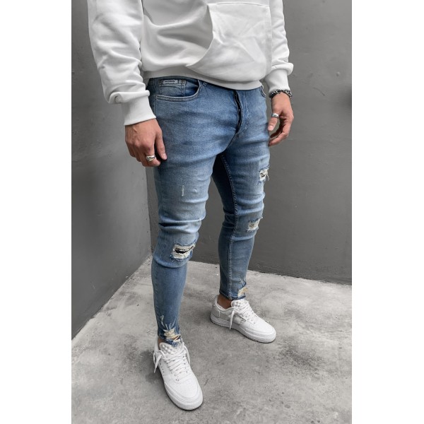Mavi Astarlı Yırtık Jean