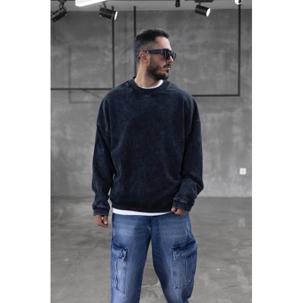 Kapüşonsuz Yıkamalı Sweatshirt