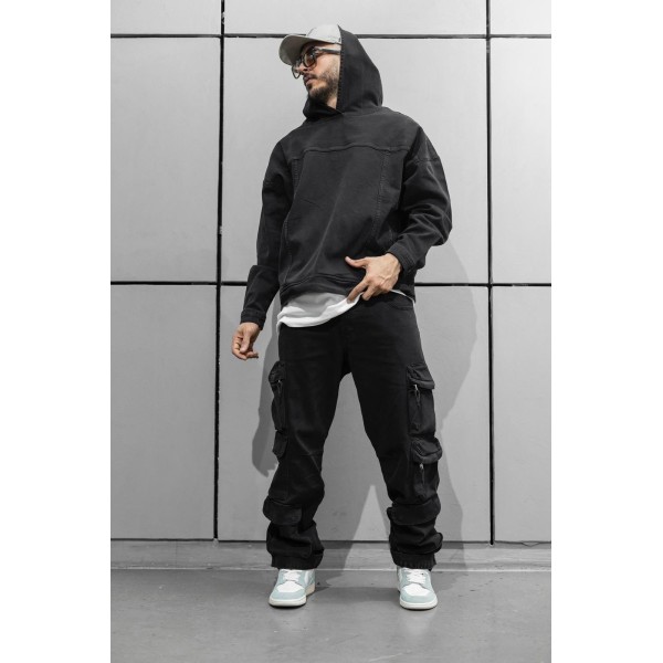 Özel Tasarım Cep Detay Jean Jogger ve Jean Sweatshirt Takım