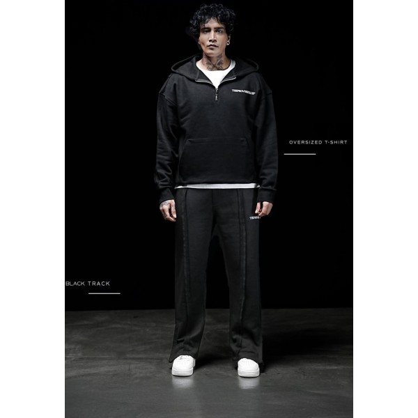 Siyah Sırt Yazı Detay Kapüşonlu Sweatshirt Baggy Alt Takım