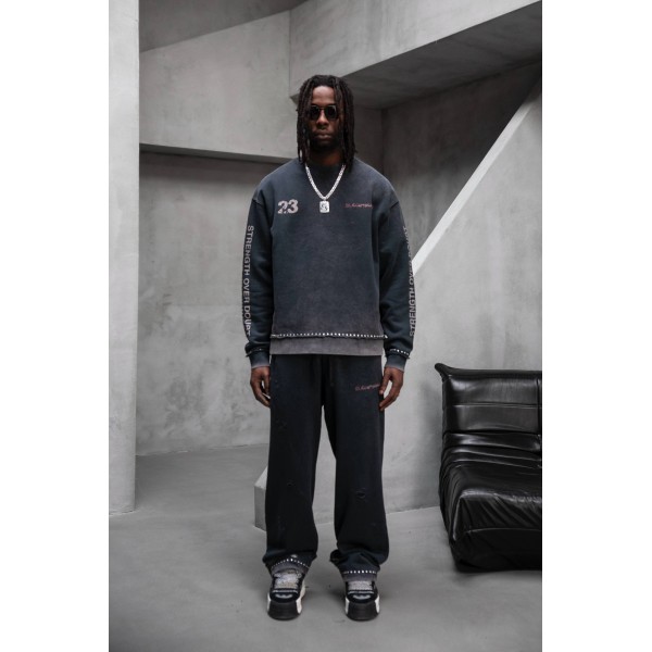 Zımba Detaylar Antrasit Kapüşonsuz Sweat Baggy Alt Takım