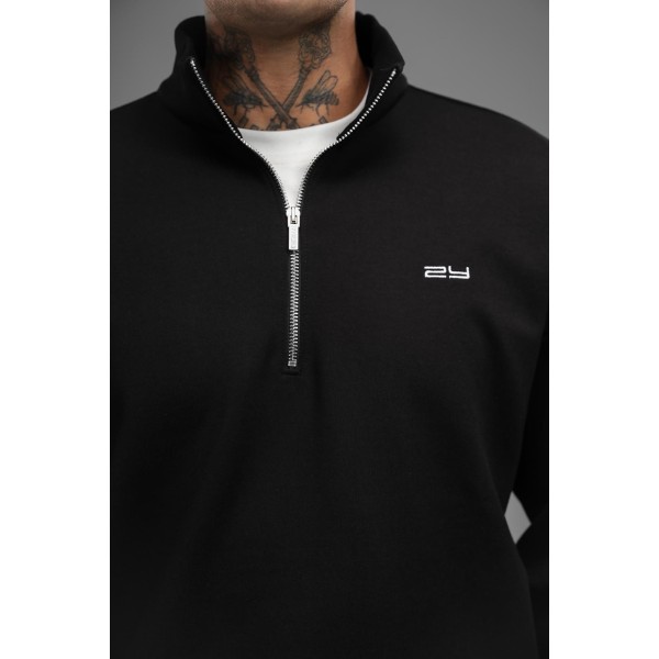 Siyah Sweatshirt Yaka Fermuar Detay Sade Baggy Eşofman Takımı