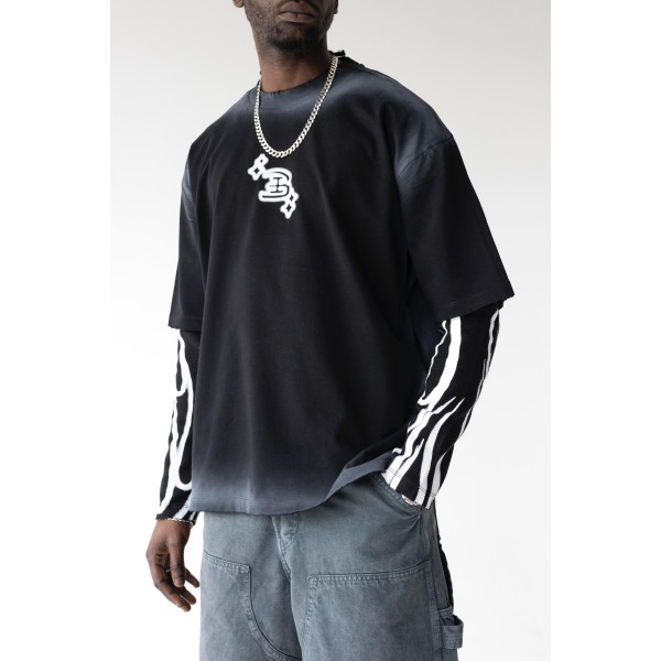 Çift Parça Beyaz Neon Yazı Detay Kapüşonsuz Sweatshirt