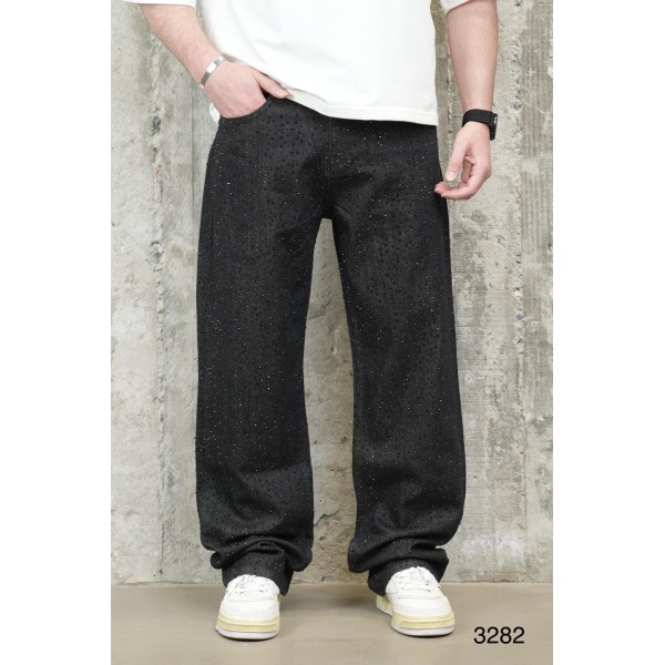 Komple Parlak Taşlı Bambaşka Baggy Kot Pantolon