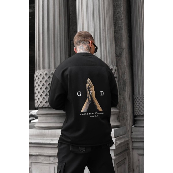 ONLY GOD Siyah Kapüşonsuz Sweatshirt