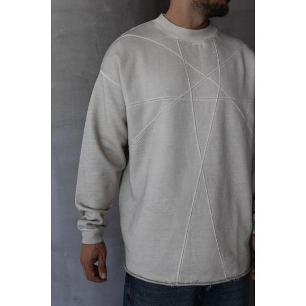 Kapüşonsuz Bej Çizgi Detaylar Sweatshirt