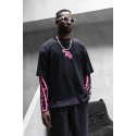 Çift Parça Neon Pembe Yazı Detay Kapüşonsuz Sweatshirt