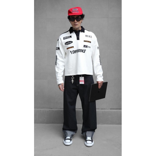 Polo Yaka Özel Tasarım Dip Diri Sweatshirt