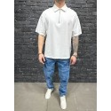 Beyaz Sade Fermuarlı Polo Yaka Tişört