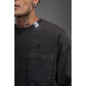 Siyah Yıkamalı İnce Cep Detay Sweatshirt