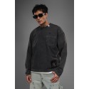 Siyah Yıkamalı İnce Cep Detay Sweatshirt